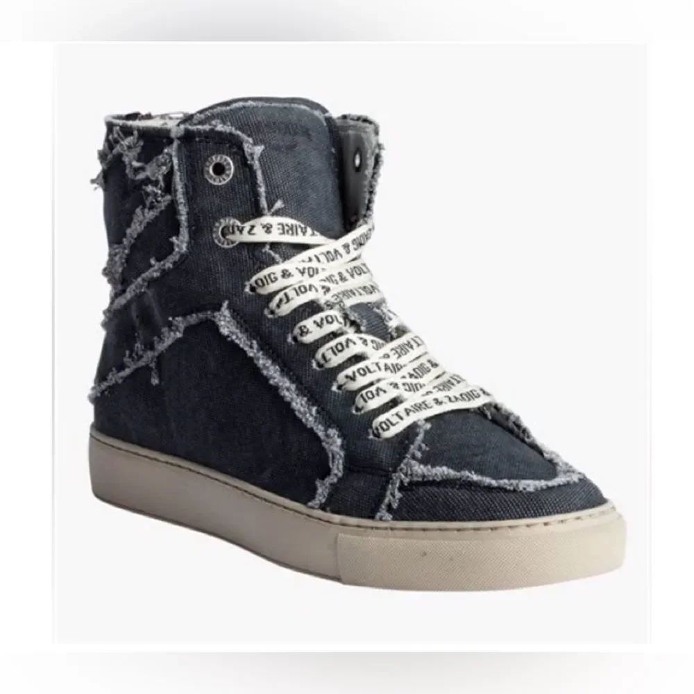 Zadig & Voltaire Grey Hightop Distressed Cotton Canvas Sneakers(Size 40/10)